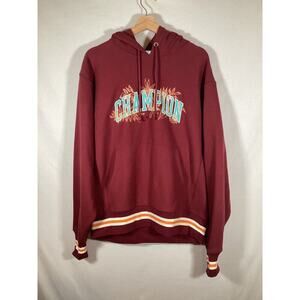 Champion Vintage Y2K Floral Reverse Weave Hoodie Sweatshirt Red Large